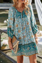 Devine Printed Tie Neck Mini Dress Light Blue