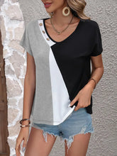 Ivy Lane Color Block Decorative Button V-Neck Tee Woman T Shirts