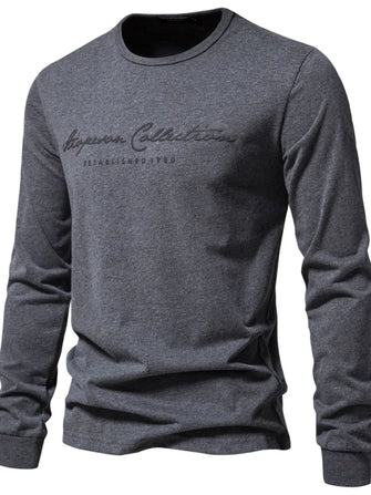 Men's Round Neck Letter Graphic T-Shirt Dark Gray