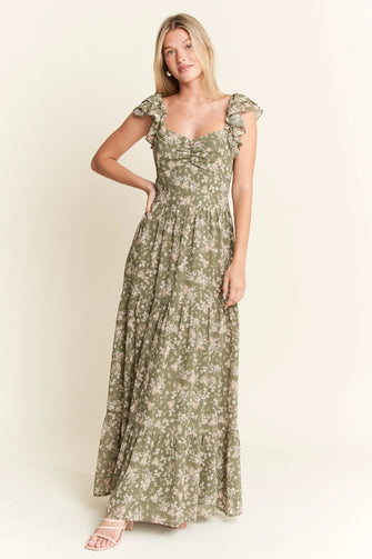 Jade By Jane Ruffle Sleeve Tiered Maxi Dress SAGE