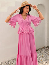 Lace Detail V-Neck Half Sleeve Midi Dress Casual Dresses