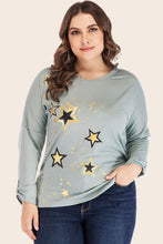Full Size Star Graphic Slit Dropped Shoulder Top Sage