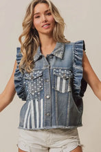 BiBi American Flag Washed Denim Jacket Woman Outerwear