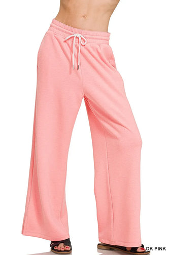 Zenana Scuba Drawstring Pants DK PINK