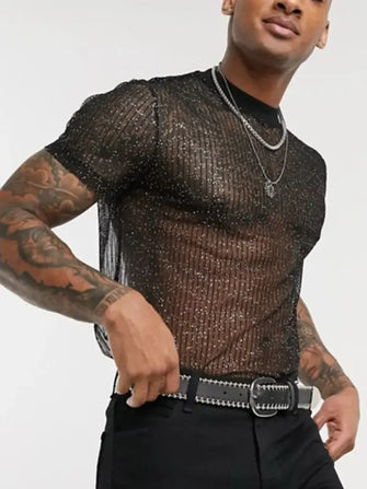 Men's Full Size Mock Neck Short Sleeve Top Plus Size Black Mens Tops