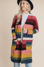 BOMBOM Color Block Striped Open Front Cardigan Woman Outerwear