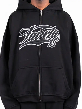 Men's Letter Embroidered Zip Up Long Sleeve Hoodie Black Mens Tops