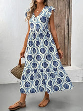 Printed V-Neck Cap Sleeve Dress Casual Dresses
