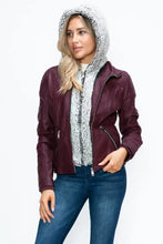 YMI Faux Layered Double-Zipper Jacket with Fuzzy Hood Woman Outerwear