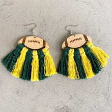 Fringe Detail Football Shape Wooden Dangle Earrings Green Yellow One Size