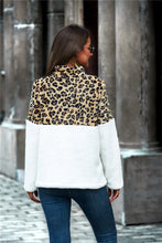 Leopard Color Block Half-Zip Collar Teddy Sweatshirt Woman Sweatshirts