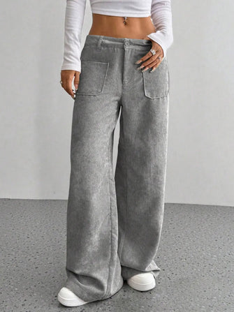 Wide Leg Pants with Pockets Gray