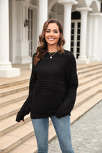 Angel Wings Round Neck Openwork Long Sleeve Pullover Sweater Black