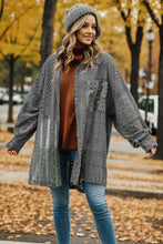 Openwork Button Up Long Sleeve Shacket Charcoal