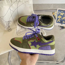 Contrast Star Lace Up Athletic Sneakers Sage