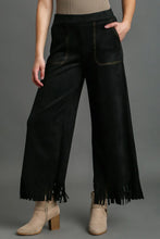 Umgee Full Size Suede Fringe Hem Wide Leg Pants Plus Size Black