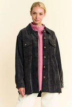 Davi & Dani Washed Corduroy Raw Hem Button Up Jacket Woman Outerwear
