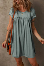 Frilled Gathered Seam Round Neck T Shirt Dress Woman Casual Dress