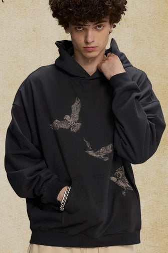 Men's Graphic Long Sleeve Hoodie with Kangaroo Pocket Dark Gray