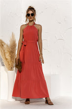Halter Neck Tie Waist Tiered Maxi Dress Orange Woman Maxi Dress