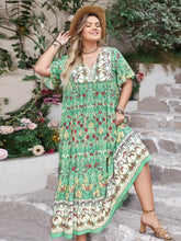 Plus Size Floral Tie Neck Flutter Sleeve Maxi Dress Woman Maxi Dress