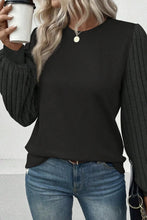 Ribbed Round Neck Long Sleeve Knit Top Woman Blouses