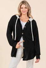 BOMBOM Textured Button Down Drawstring Hooded Shacket Woman Outerwear