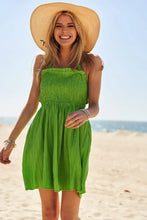 Davi & Dani Smocking Halter Neck Tie Open Back Mini Dress Casual Dresses