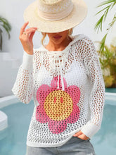 Angel Wings Flower Graphic Lace-Up Openwork Hooded Cover Up Swimwear Cover-Ups