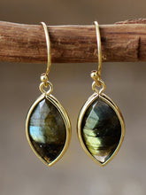 Geometrical Shape Natural Stone Dangle Earrings Army Green One Size
