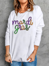 MARDI GRAS Sequin Long Sleeve Sweatshirt White