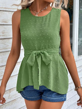 Shiny Swiss Dot Tie Waist Tank Top Tanks & Camis