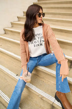 Peach knit cardigan with short sleeve, simply love graphic tee outfit