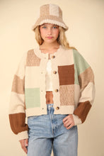 VERY J Color Block Button Down Textured Sweater Cardigan Oatmeal