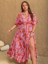 Plus Size Slit Floral V-Neck Half Sleeve Maxi Dress Maxi Dresses