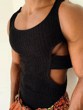 Men's Side Cutout Round Neck Tank Black