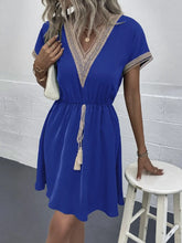 Full Size Tassel V-Neck Short Sleeve Dress Plus Size