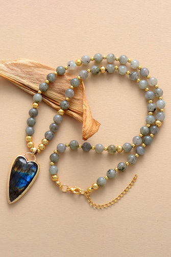 Natural Stone Pendant Beaded Necklace Royal Blue One Size