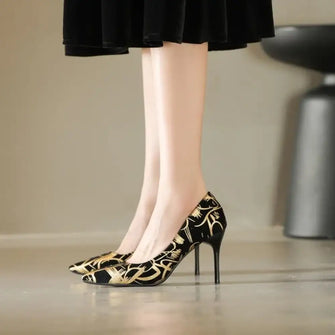 Point Toe Kitten Heels Pumps Gold woman pumps