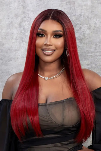13*2" Lace Front Wigs Synthetic Straight 26" 150% Density Red Ombre One Size Hair