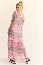 Davi & Dani Multi Floral Square Neck Puff Sleeve Maxi Dress Casual Dresses