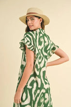 Annie Wear Abstract Printed Frill Sleeve Shirt Mini Dress Casual Dresses