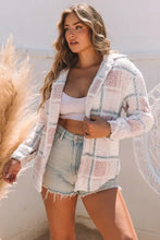 Plaid Button Up Collared Neck Sherpa Jacket Woman Outerwear