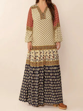 Printed V-Neck Balloon Sleeve Maxi Dress Woman Maxi Dress