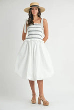 MABLE Smocked Bodice Bubble Midi Dress Off White Casual Dresses