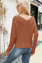 Waffle-Knit Drawstring Detail V-Neck Sweater Sweater Pullovers