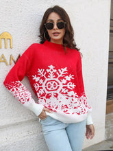 Snowflake Pattern Mock Neck Sweater Red Sweater Pullovers