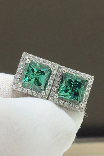 2 Carat Moissanite Square Stud Earrings Green One Size