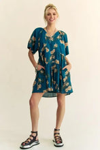 Davi & Dani Floral Print Short Bell Sleeve Pleated Mini Dress Casual Dresses