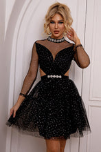 Cutout Mock Neck Mesh Dress Black